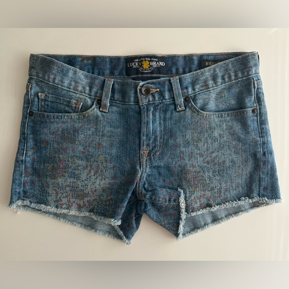 SIZE 26 - SIZE 2 - BOHO CHIC - LUCKY BRAND RILEY - CUTOFF FLORAL DENIM SHORTS
